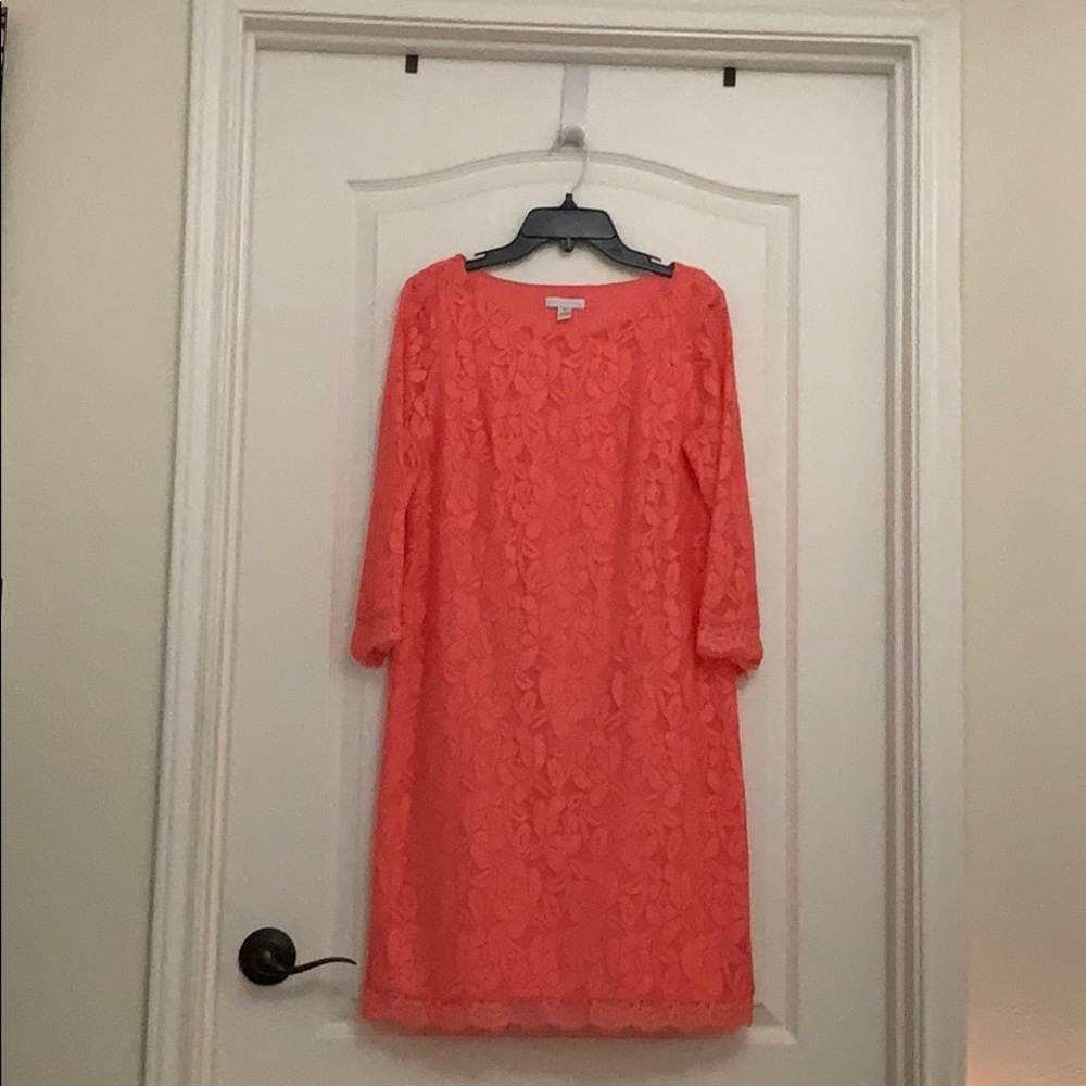 Coral lace long sleeve midi dress